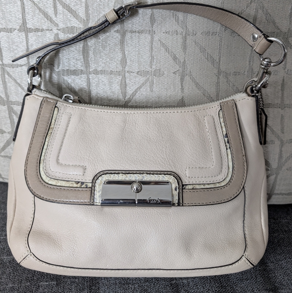 Coach Cream Leather Handbag w/python trim, 10x6x3", 2010,  EUC
